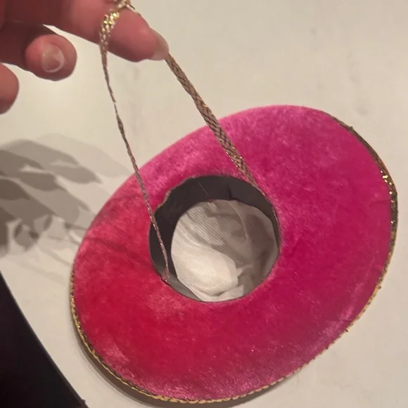 Mini Sombrero Pink and Gold Decorative Hat miniature size Mexico souvenir - Picture 2 of 7